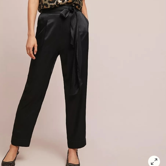 Anthropologie Pants - Antropologie Satin Pants with Self-Tie Belt